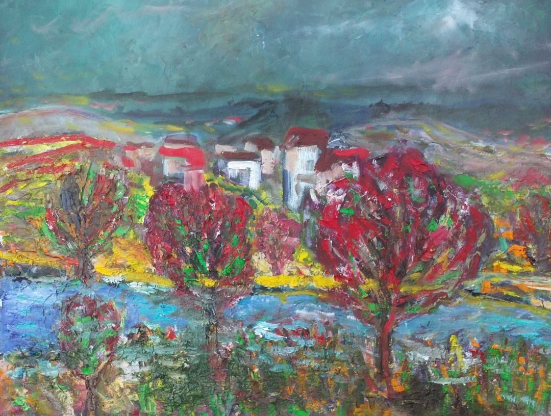 Les maisons blanches, 61 × 50 cm — peinture d’Alain Bouillaguet