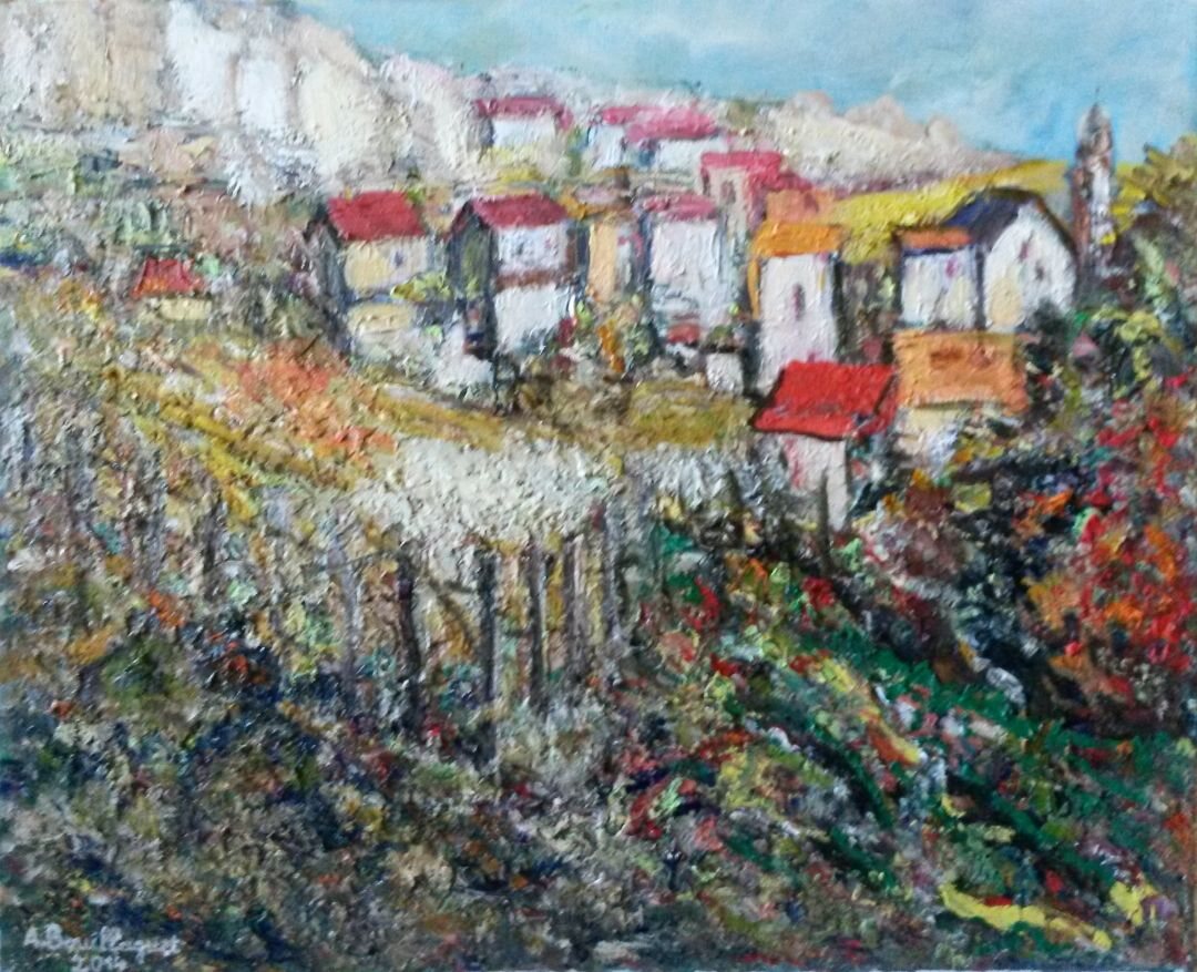 L'enclos de Corté, 61 × 50 cm — peinture d’Alain Bouillaguet