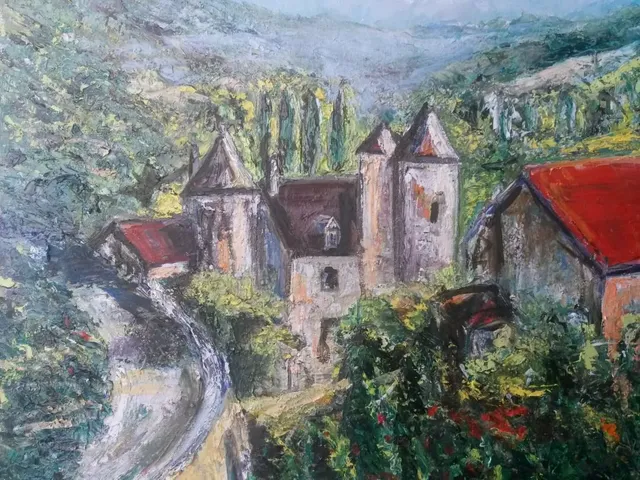 Autoire, 61 × 50 cm — peinture d’Alain Bouillaguet