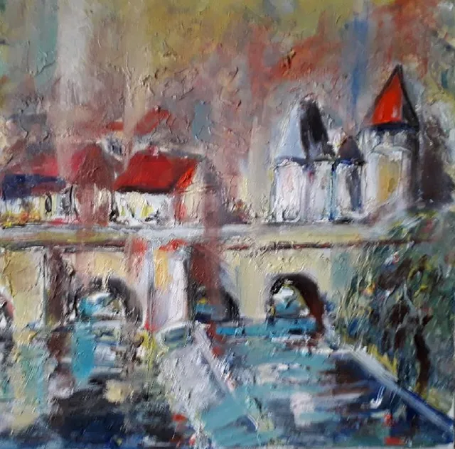 Brantôme, 30 × 30 cm — peinture d’Alain Bouillaguet