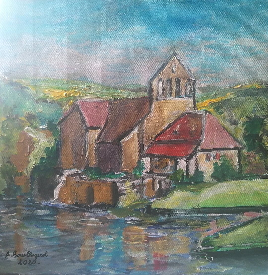 Chapelle des Pénitents de Beaulieu, 30 × 30 cm — peinture d’Alain Bouillaguet