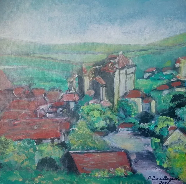 Curemonte, 30 × 30 cm — peinture d’Alain Bouillaguet