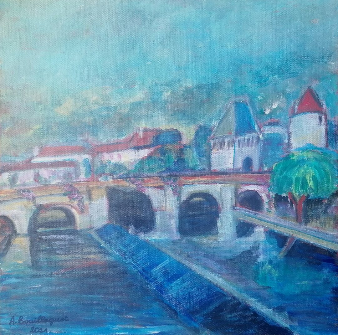 Brantôme, 30 × 30 cm — peinture d’Alain Bouillaguet