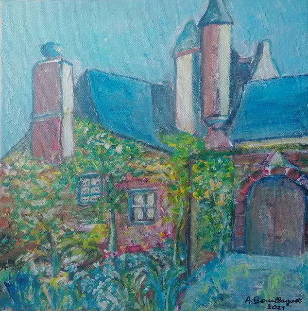 Collonges La Rouge, 30 × 30 cm — peinture d’Alain Bouillaguet