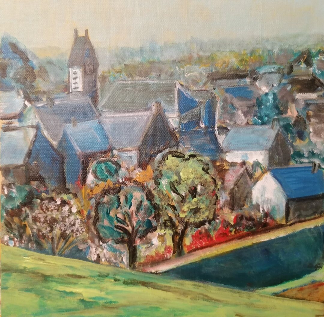 Juillac en Corrèze, 30 × 30 cm — peinture d’Alain Bouillaguet
