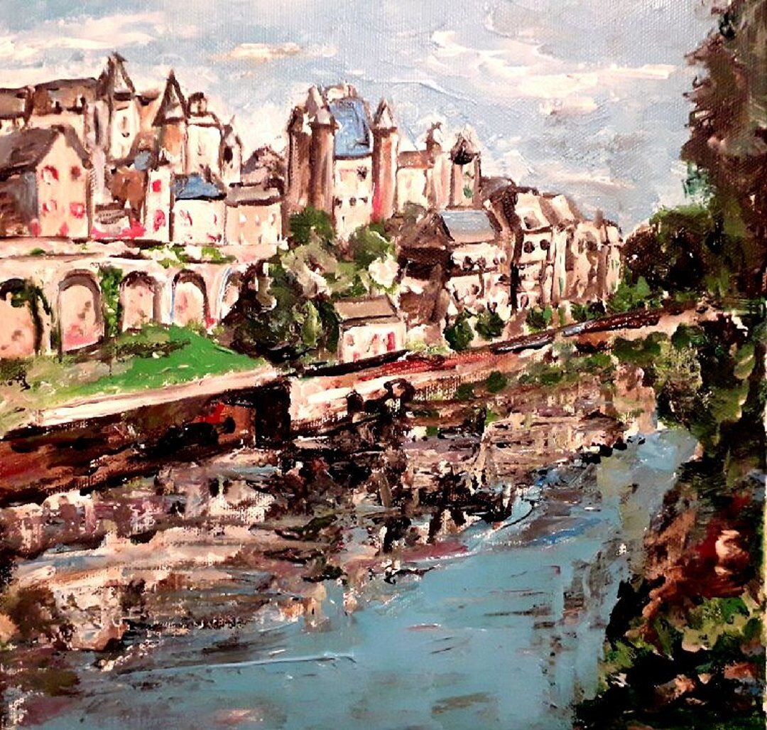 Uzerche, 30 × 30 cm — peinture d’Alain Bouillaguet