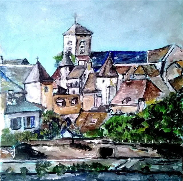 Argentat sur Dordogne, 30 × 30 cm — peinture d’Alain Bouillaguet