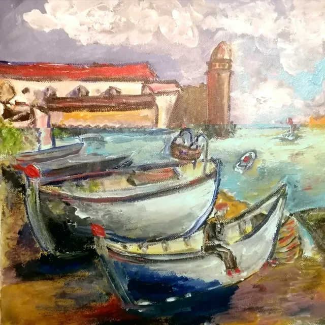 Collioure, 30 × 30 cm — peinture d’Alain Bouillaguet