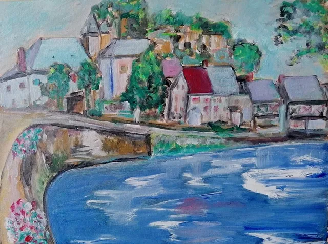 Ségur le Château, 30 × 30 cm — peinture d’Alain Bouillaguet
