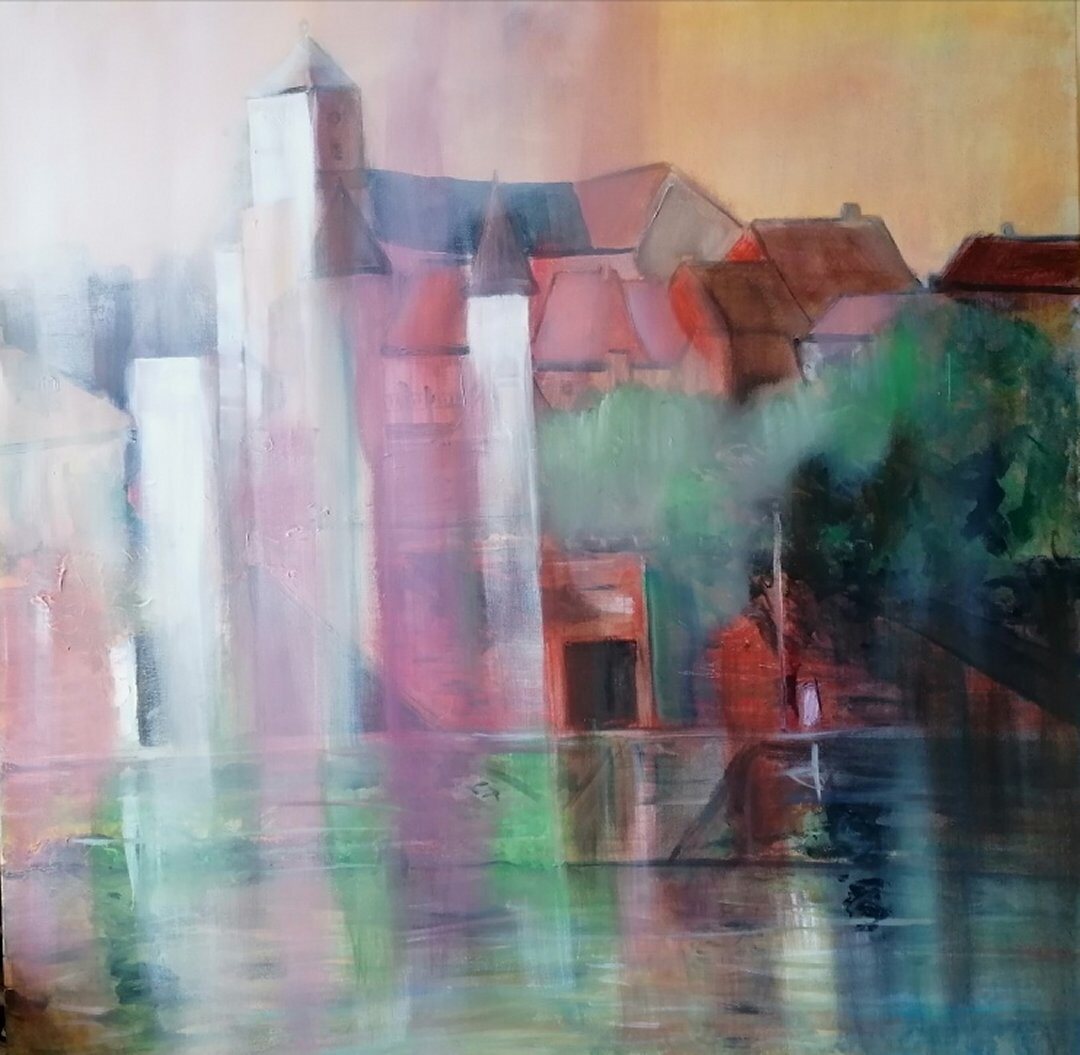 Argentat, 100 × 100 cm — peinture d’Alain Bouillaguet
