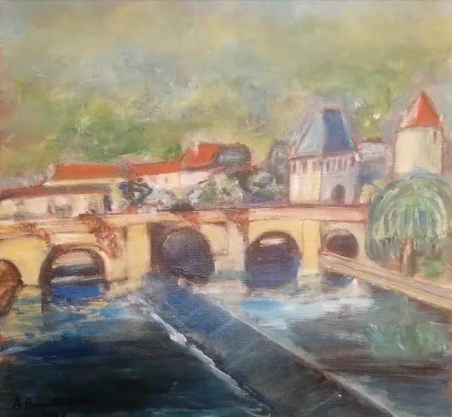 Brantôme, 40 × 40 cm — peinture d’Alain Bouillaguet