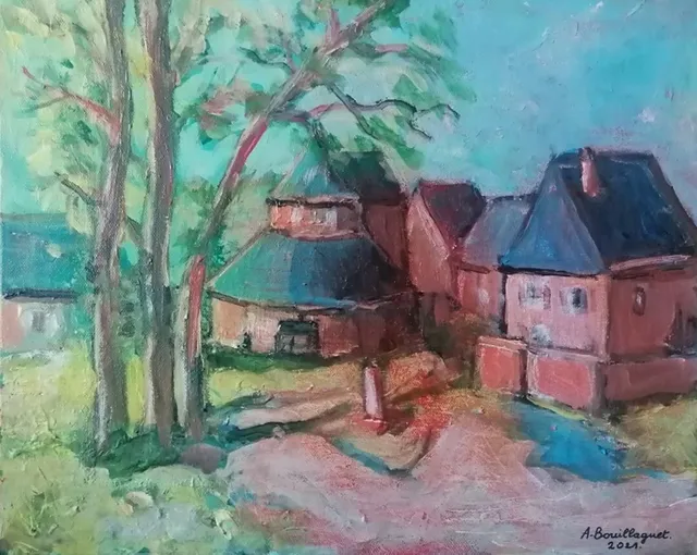 Saint Bonnet La Rivière, 41 × 33 cm — peinture d’Alain Bouillaguet