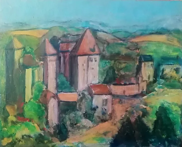 Curemonte, 41 × 33 cm — peinture d’Alain Bouillaguet